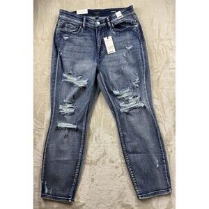 NWT Judy Blue Boyfriend Fit Jeans Women's Size 16W (Fits 34X28) Blue Distressed
